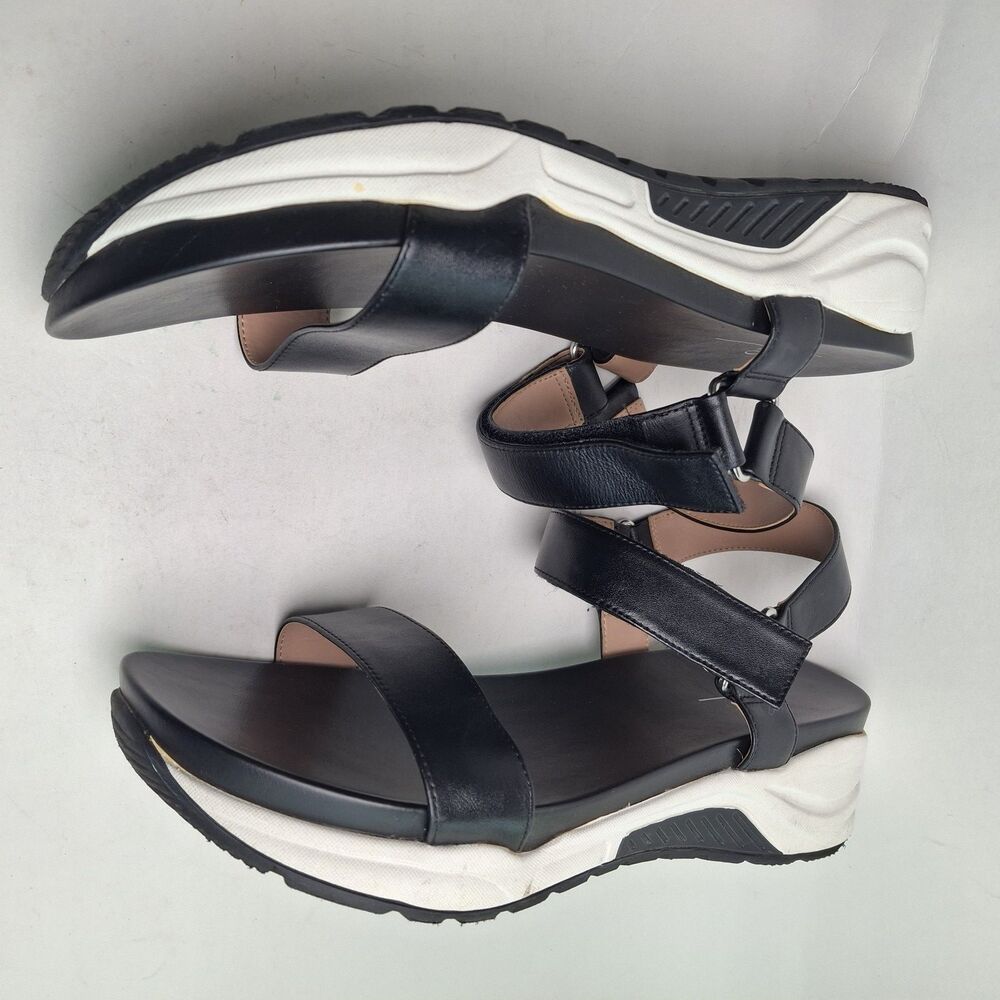 Linea Paolo Rio-L Leather Sandal Shoe Black White 10M Platform Summer Vacation